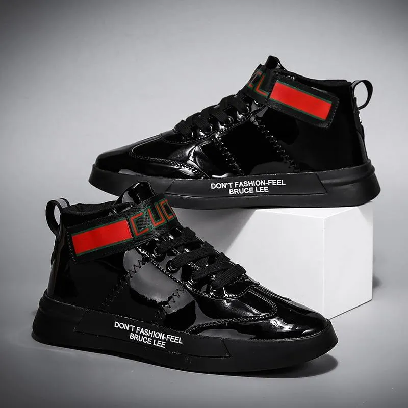 Men's Faux Leather High Top Shinny Sneakers