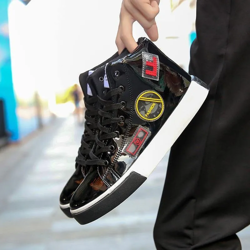 Men's Faux Leather High Top Shinny Sneakers