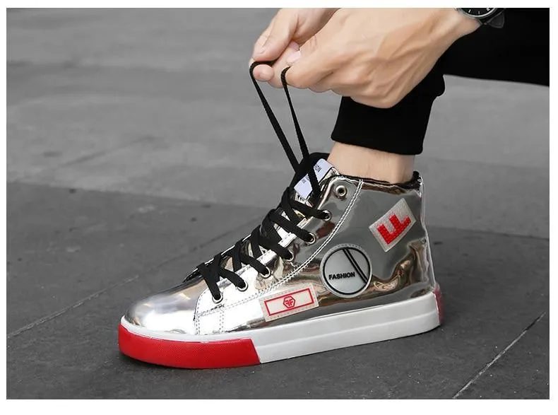 Men's Faux Leather High Top Shinny Sneakers