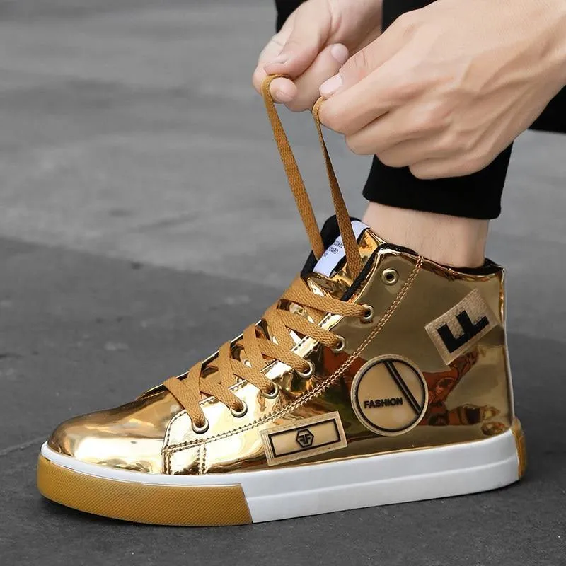 Men's Faux Leather High Top Shinny Sneakers