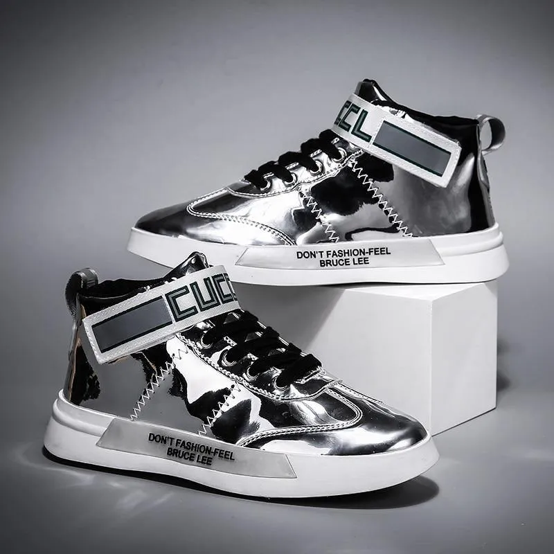 Men's Faux Leather High Top Shinny Sneakers