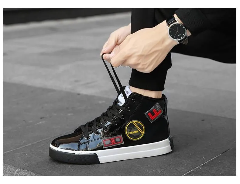 Men's Faux Leather High Top Shinny Sneakers