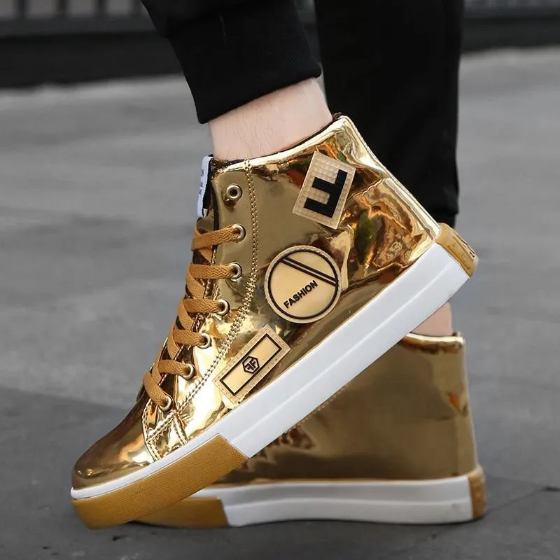 Men's Faux Leather High Top Shinny Sneakers