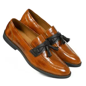 NICHE Tan Brown Rare Croc Tassel Loafer