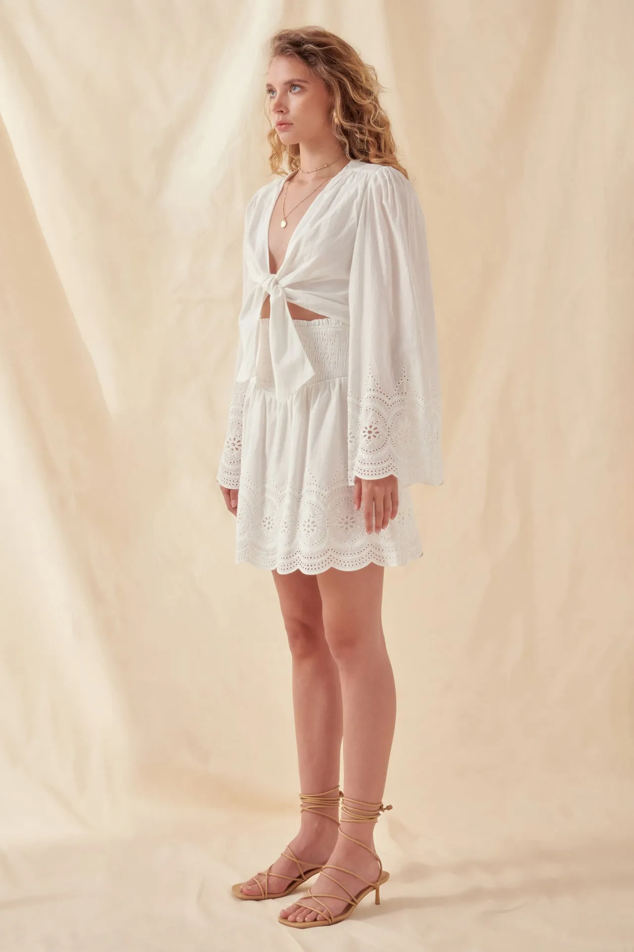Smocked Waist Lace Skirt