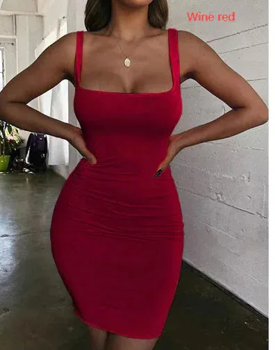 Square Neck Sleeveless Bodycon Mini Dress