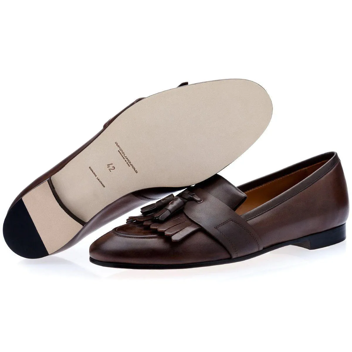 SUPERGLAMOUROUS Romeo Toledo Men's Shoes Cocoa Calf-Skin Leather Tassels Loafers (SPGM1052)