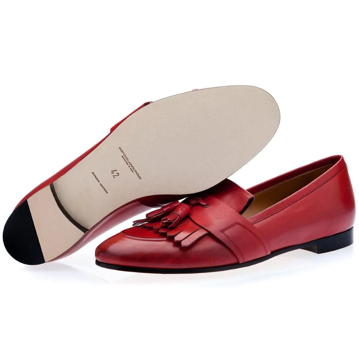 SUPERGLAMOUROUS Romeo Toledo Men's Shoes Marsala Calf-Skin Leather Tassels Loafers (SPGM1053)