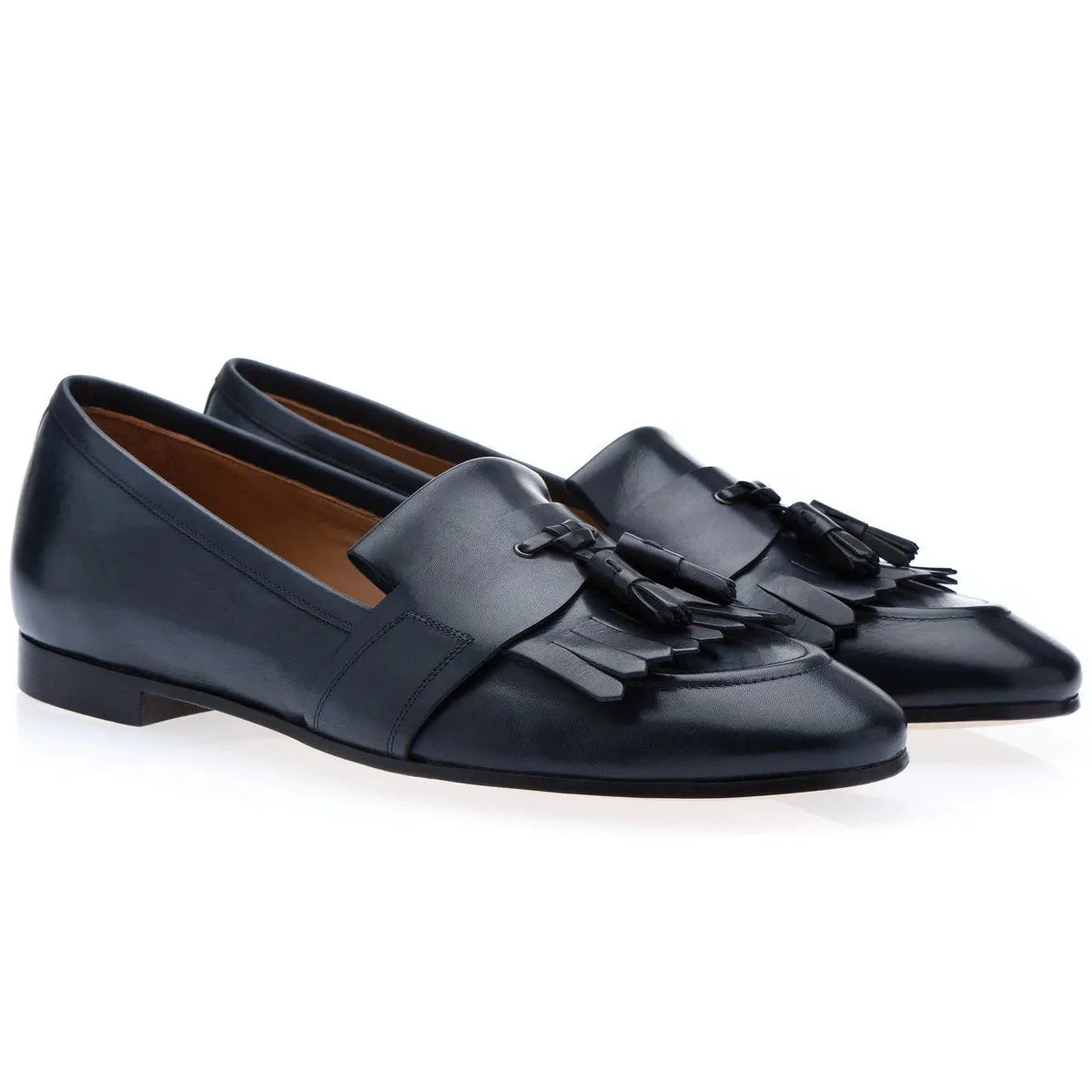 SUPERGLAMOUROUS Romeo Toledo Men's Shoes Navy Calf-Skin Leather Tassels Loafers (SPGM1053)