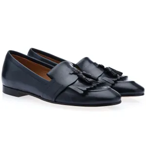 SUPERGLAMOUROUS Romeo Toledo Men's Shoes Navy Calf-Skin Leather Tassels Loafers (SPGM1053)