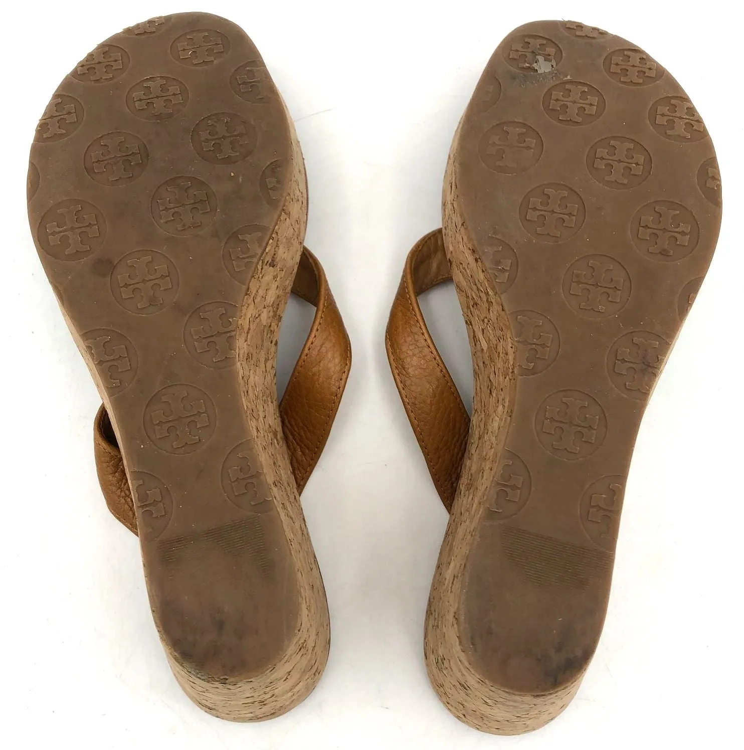 Tory Burch Women's Brown Leather Cork Wedge Flip Flop Sandals - Size 5.5 ( COA)
