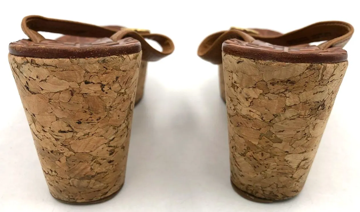 Tory Burch Women's Brown Leather Cork Wedge Flip Flop Sandals - Size 5.5 ( COA)
