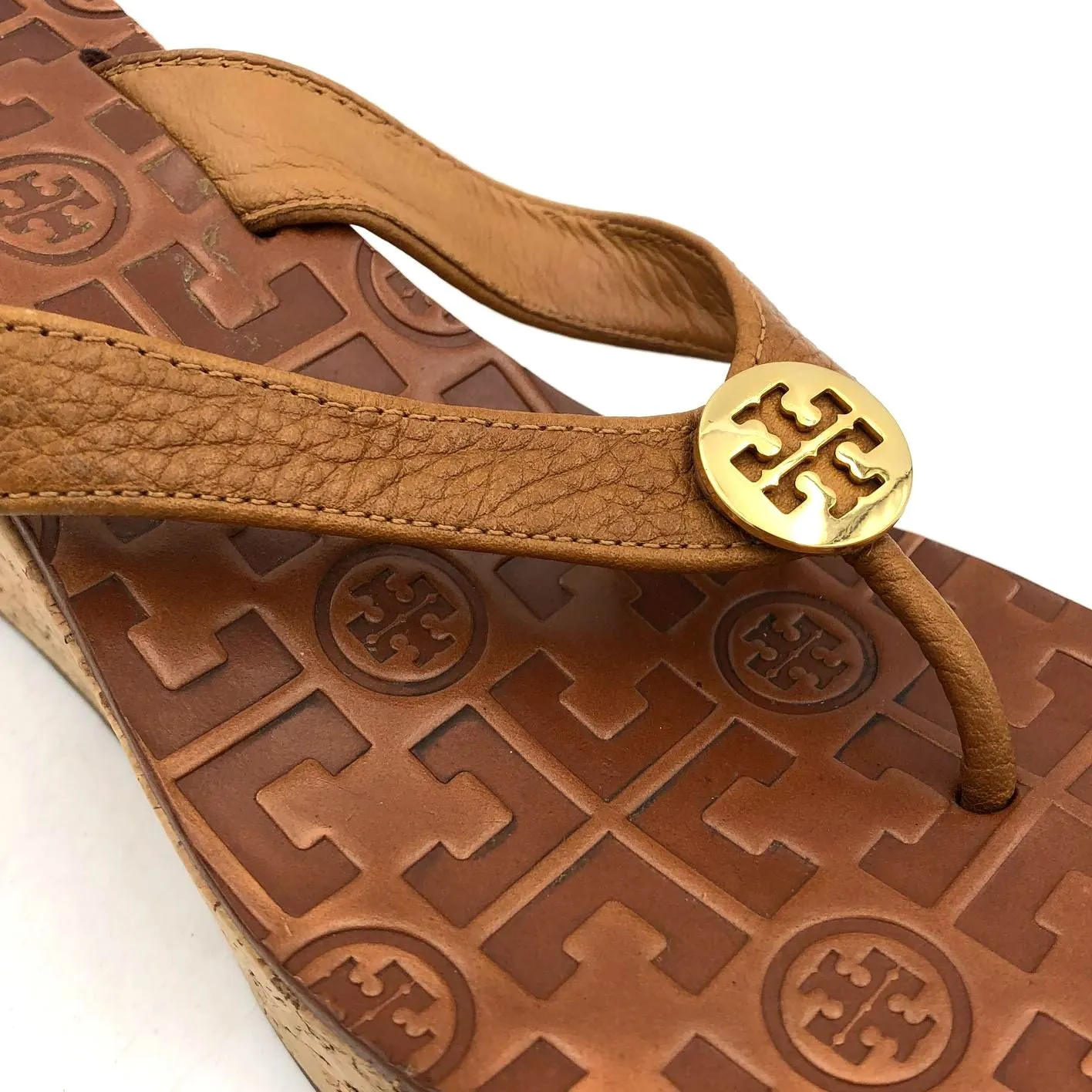 Tory Burch Women's Brown Leather Cork Wedge Flip Flop Sandals - Size 5.5 ( COA)