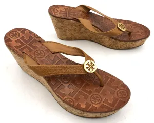 Tory Burch Women's Brown Leather Cork Wedge Flip Flop Sandals - Size 5.5 ( COA)