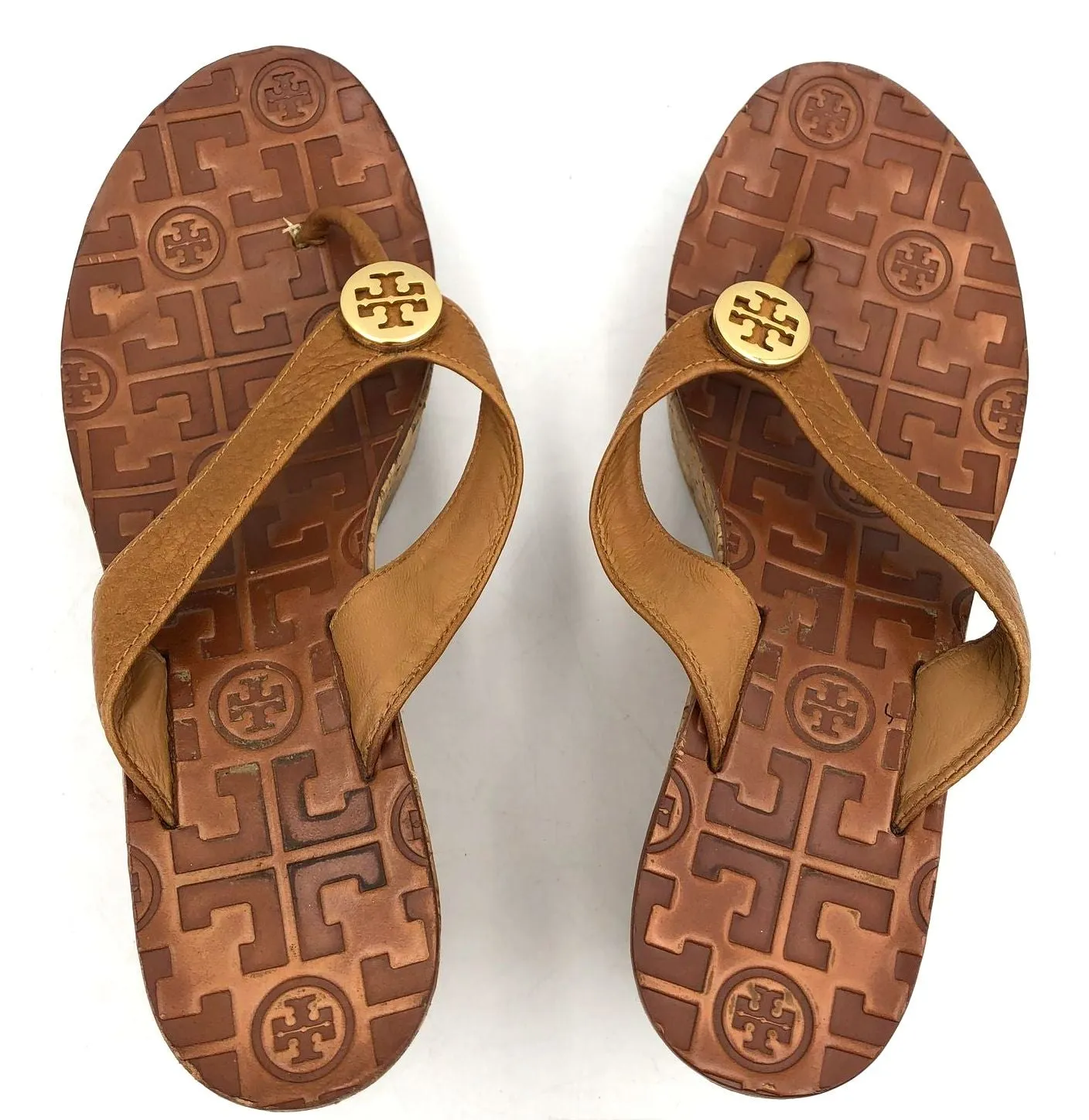 Tory Burch Women's Brown Leather Cork Wedge Flip Flop Sandals - Size 5.5 ( COA)