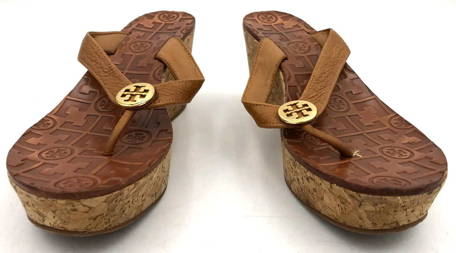 Tory Burch Women's Brown Leather Cork Wedge Flip Flop Sandals - Size 5.5 ( COA)