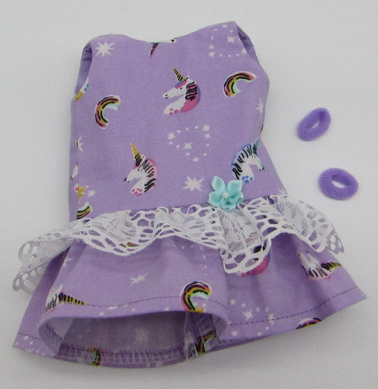 Wellie Wisher 14 inch Doll Drop Waist Dress: Purple Unicorn