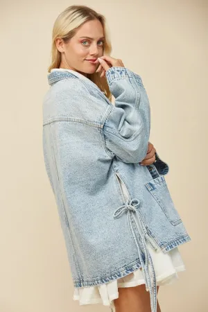 Wisteria Lane OVERSIZED Denim Jacket with Side Ties in Light Denim