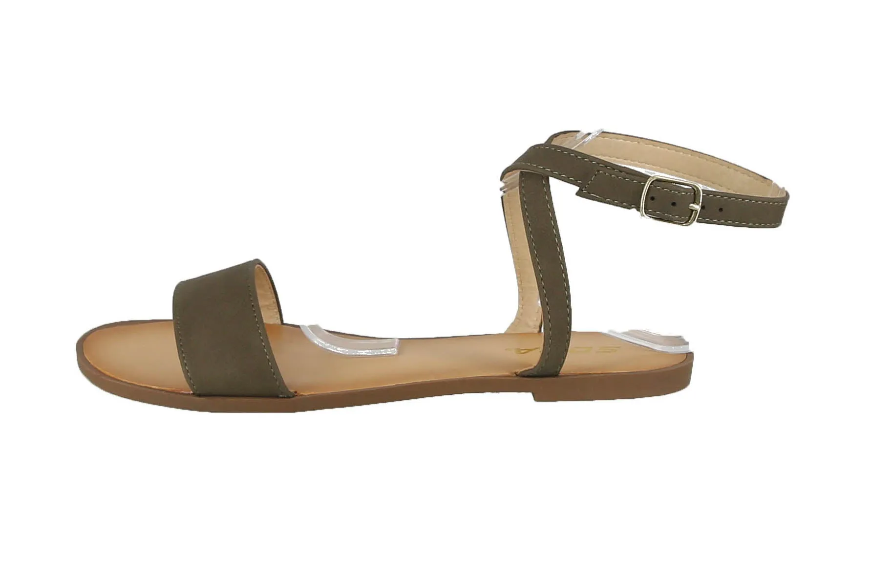 WOMAN'S SHOES LIGHT OLIVE SUEDE SANDALS RELIEF