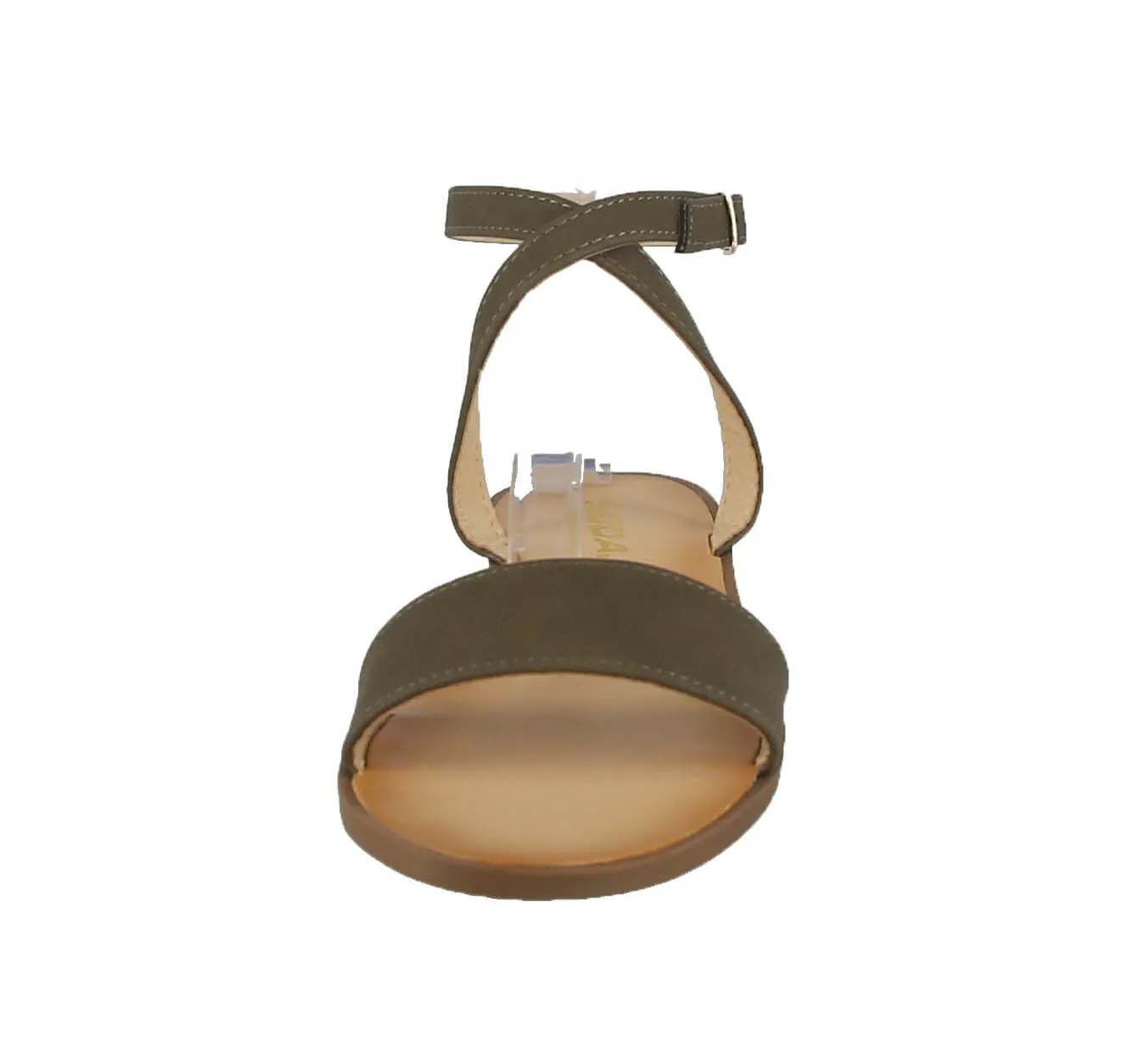 WOMAN'S SHOES LIGHT OLIVE SUEDE SANDALS RELIEF