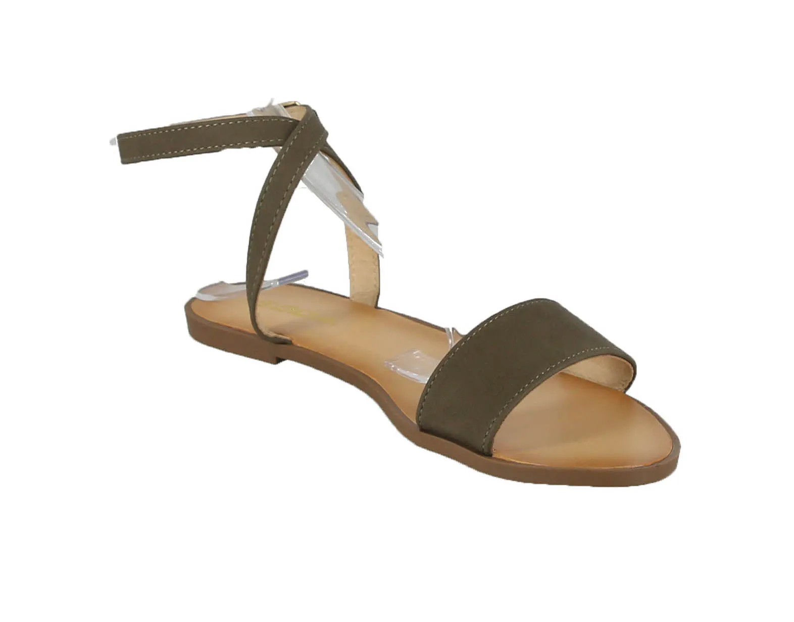 WOMAN'S SHOES LIGHT OLIVE SUEDE SANDALS RELIEF